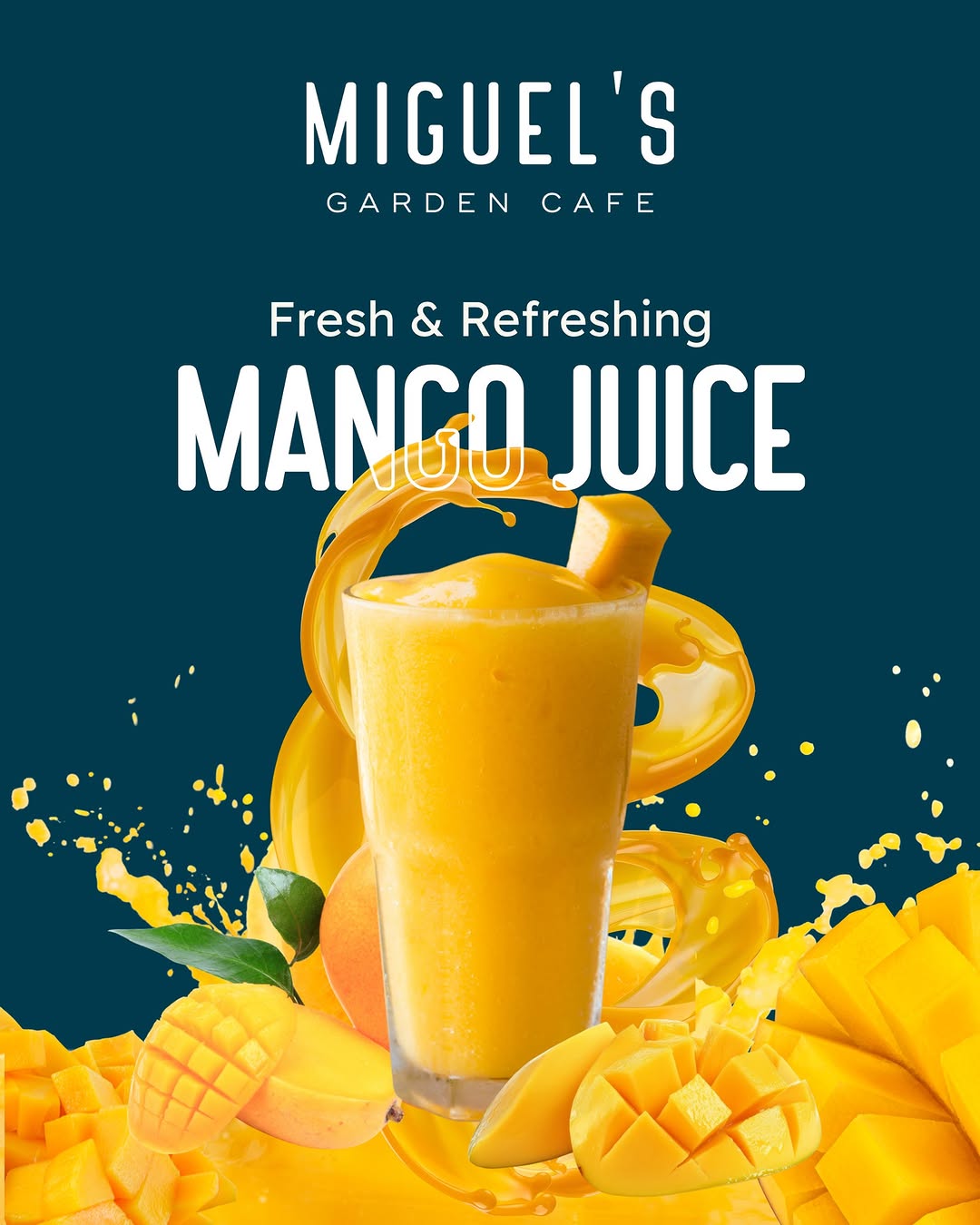 Fresh ripe mango juice at Miguel's Garden Cafe